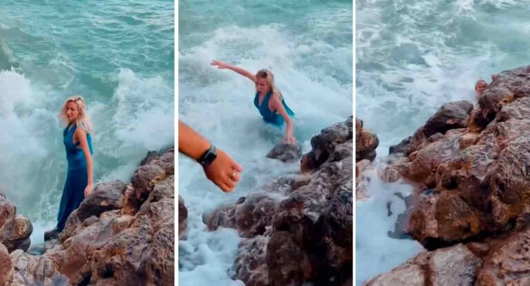 Video Muestra El Momento En Que Una Ola Arrastra A Una Modelo Al Mar