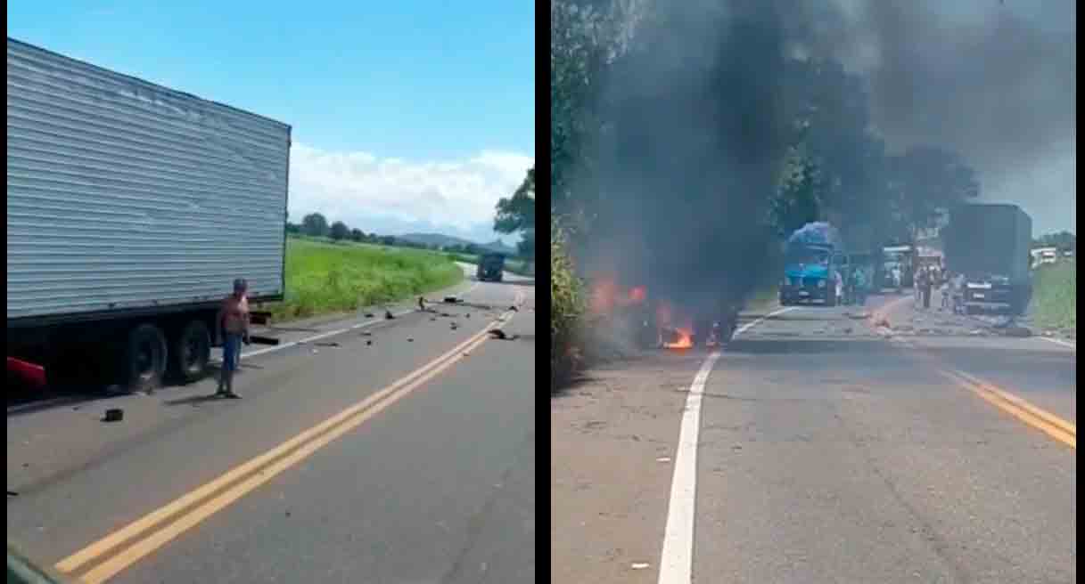 Vídeo: Carro pega fogo e motorista morre carbonizado após colisão com caminhão. Foto: reprodução Instagram