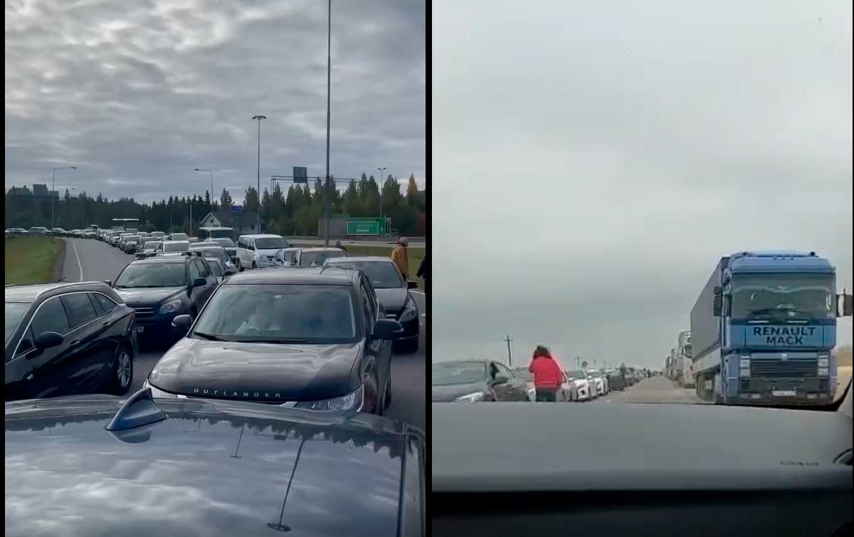 Vídeos mostram engarrafamentos de quilômetros nas fronteira Russia