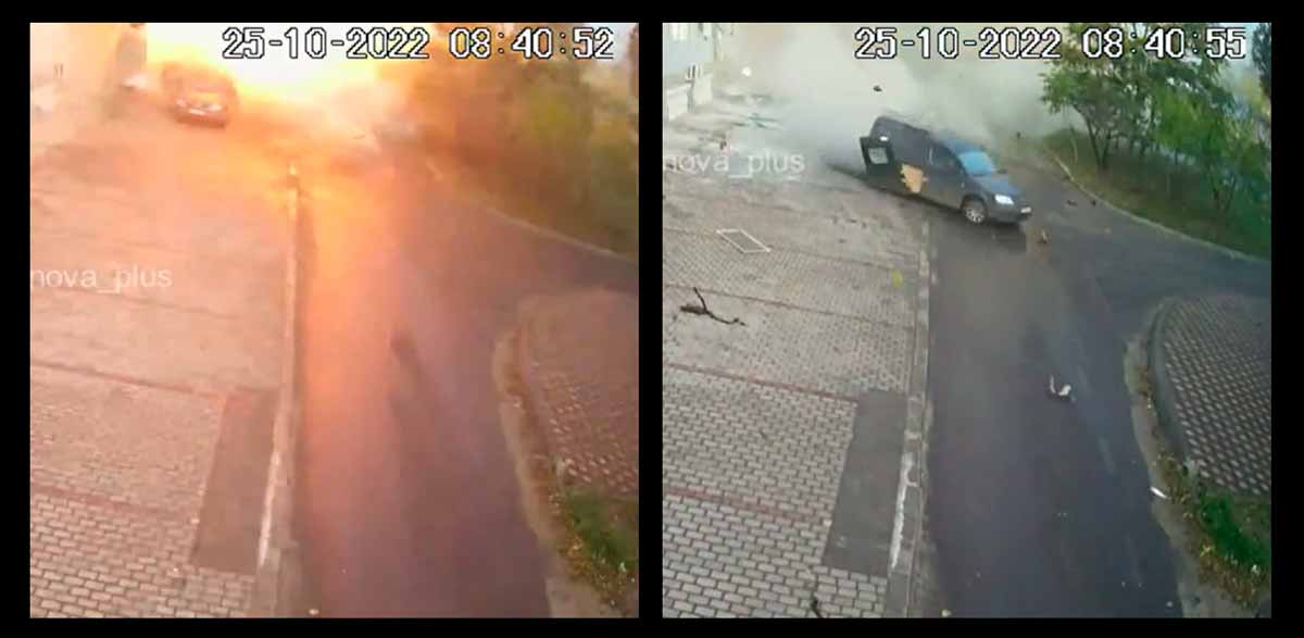 Vídeo: Câmera de segurança captura momento em que carro bomba explode na Ucrânia. Foto: Reprodução