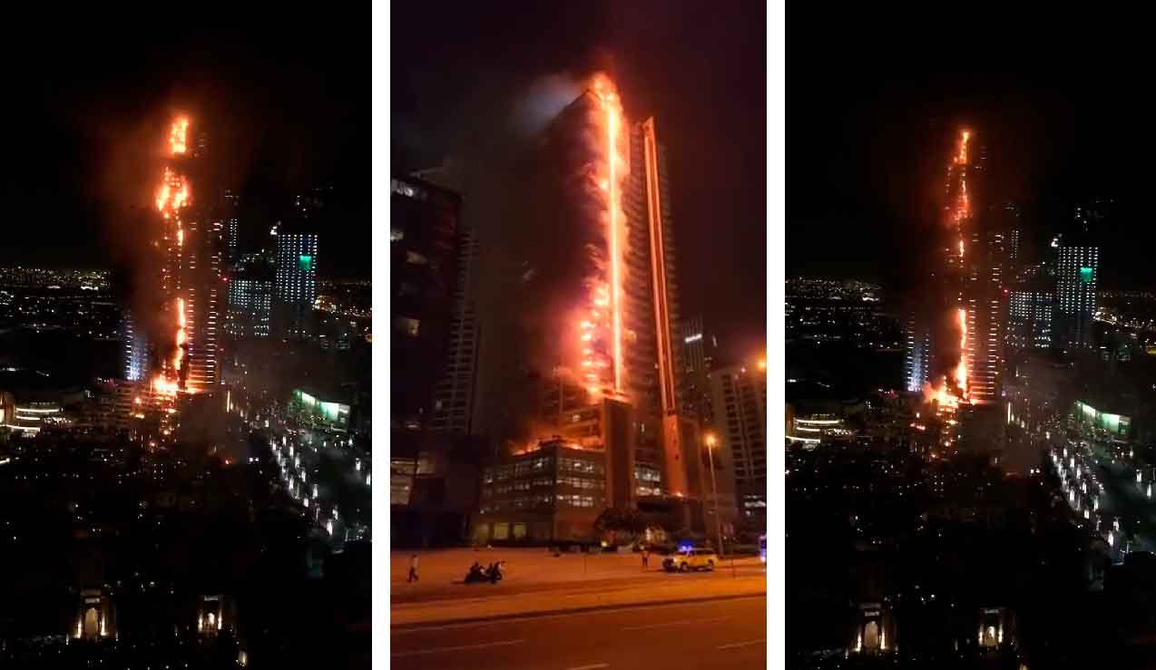 VÍDEO: Grande incêndio atinge arranha-céu em Dubai