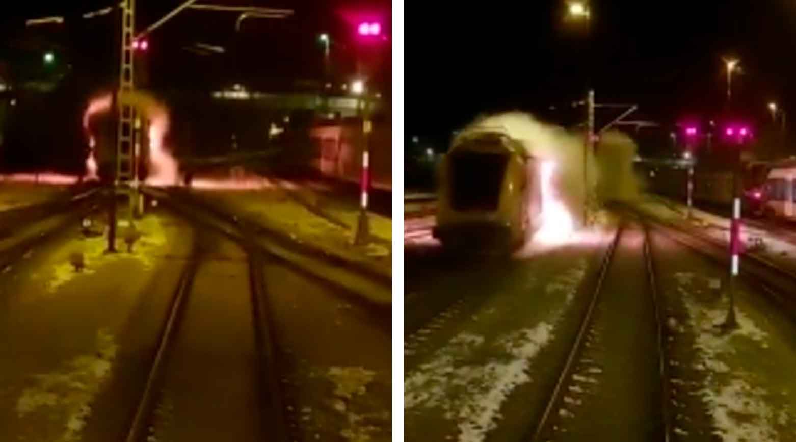 Bombeiros tentam capturar trem fantasma em chamas