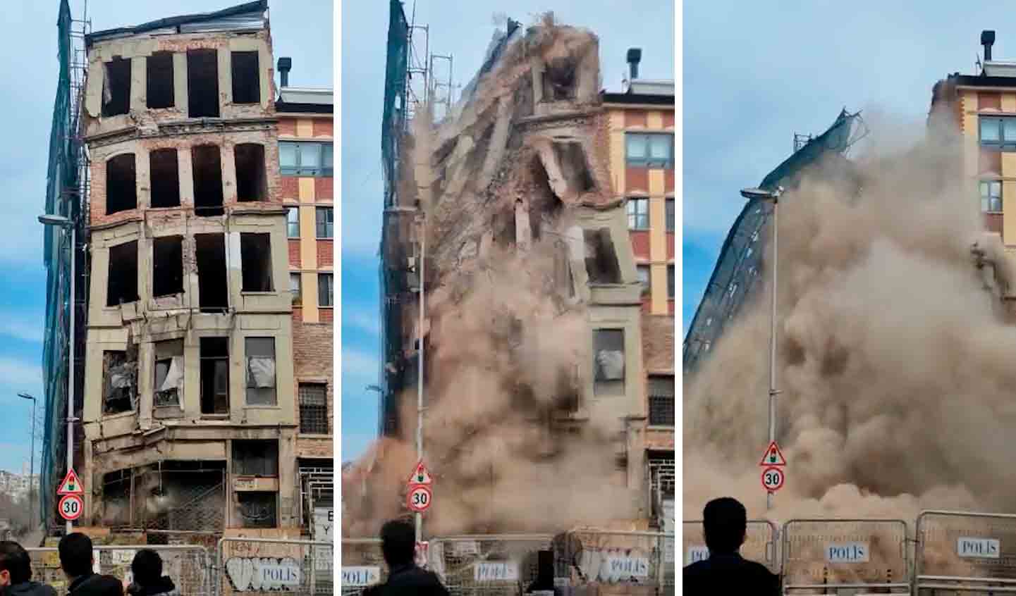 Vídeo mostra o momento em que prédio de 5 andares desabada em área de pedestres na Turquia