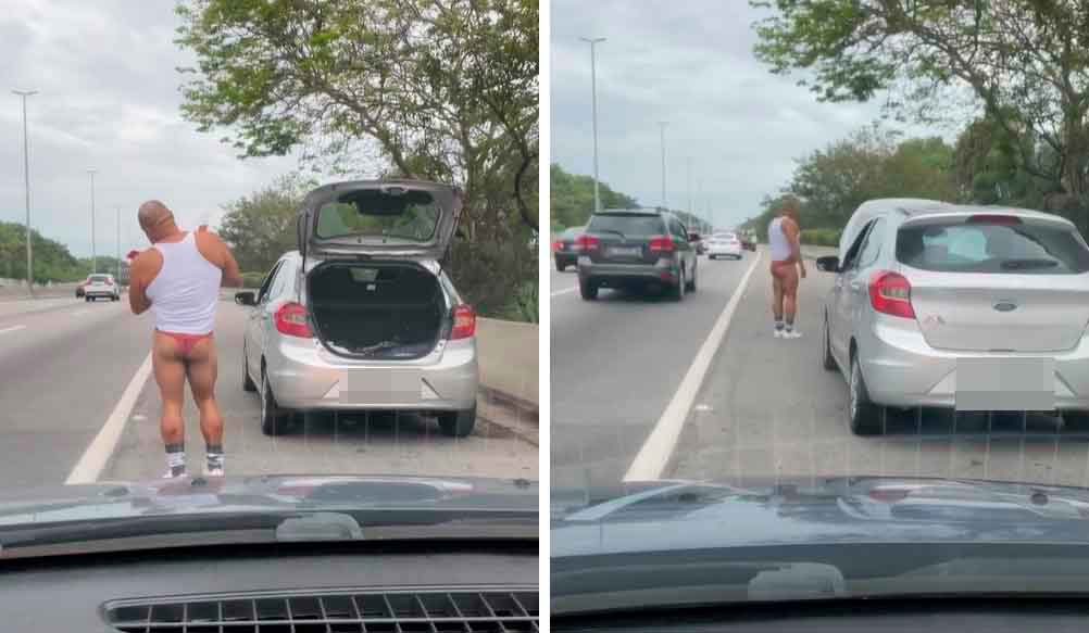 Man wearing red panties with broken down car goes viral on the web; watch the video. Photo: Instagram Reproduction