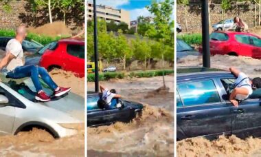Vídeo impressionate mostra carros sendo arrastados e moradores presos por enchentes repentinas na Espanha. Foto: Reprodução Telegram