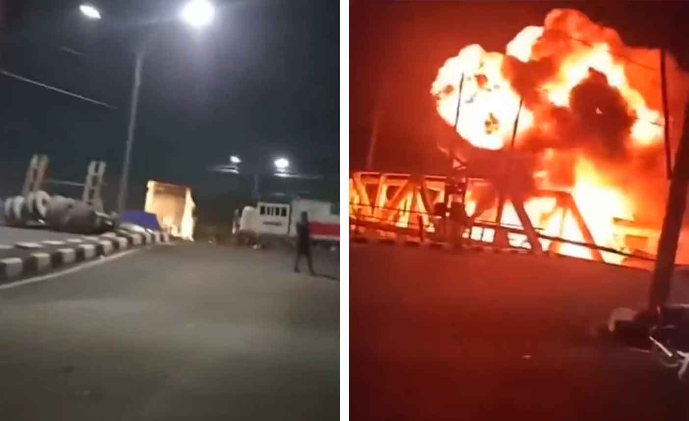 Video: Train collides with truck causing a large explosion. Photo: Twitter @forzadonnaa