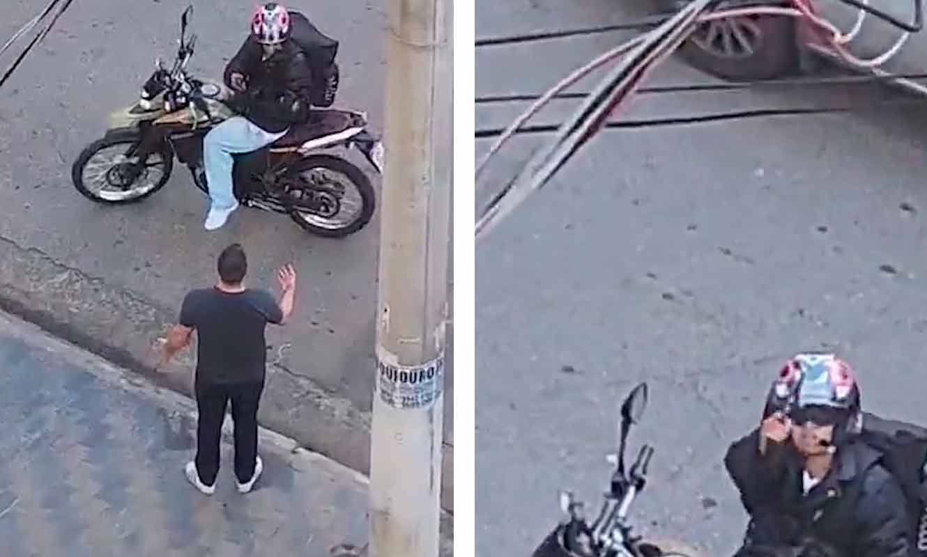 Video: Ein Dieb schießt in Richtung einer Bewohnerin, die den Raub filmt. Foto: Twitter-Wiedergabe