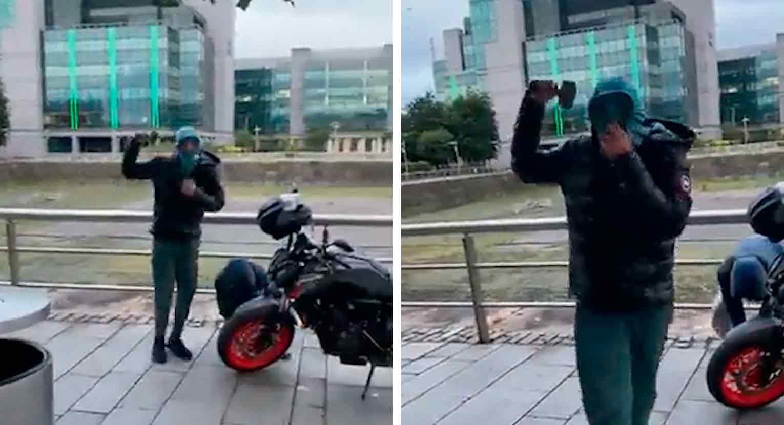 Vídeo: Bandidos ameaçam homem que gravava roubo de moto. Imagens: Reprodução Twitter @VideosIrish