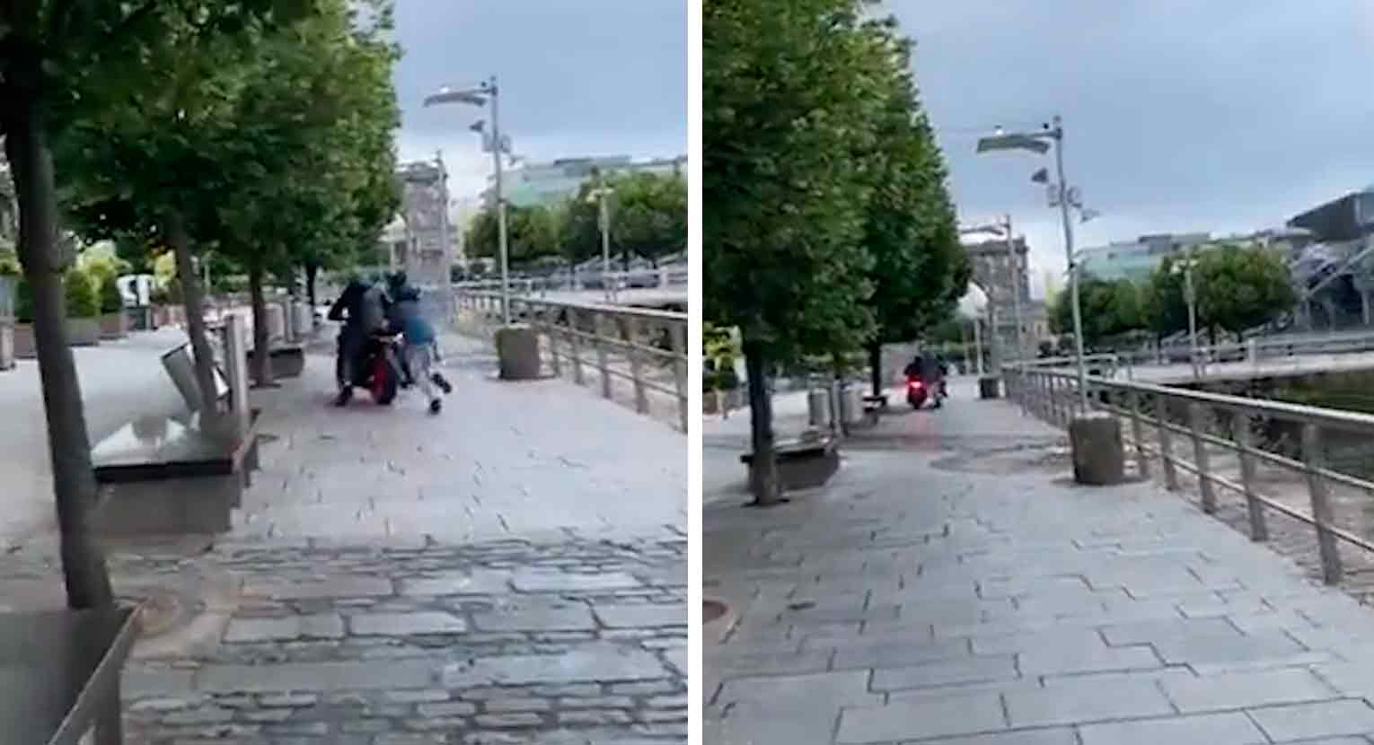 Vídeo: Bandidos ameaçam homem que gravava roubo de moto. Imagens: Reprodução Twitter @VideosIrish