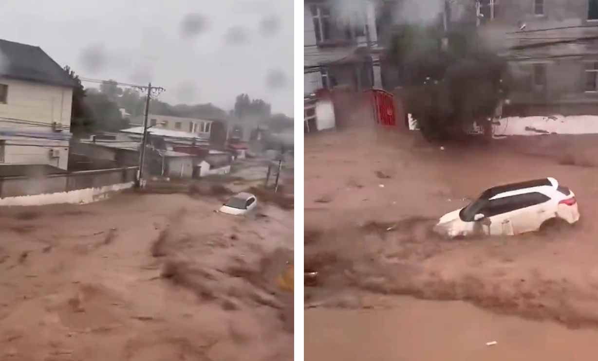 Autos werden von der Flut in China mitgerissen. Fotos und Videos: Wiedergabe Telegramm