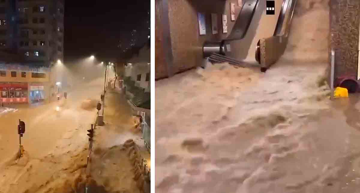 Video: Hong Kongs gader oversvømmet på grund af den værste regn i historien