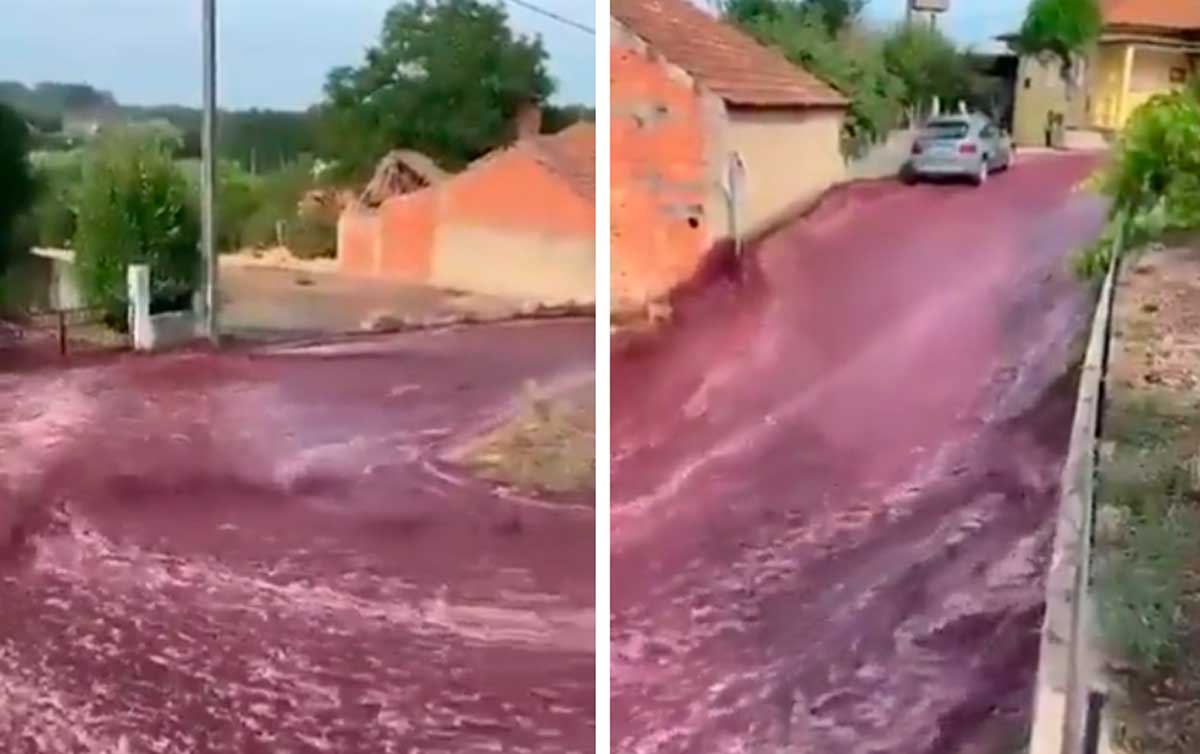 Inondation rouge frappe un village portugais, découvrez ce qui s'est passé. Photo : Reproduction Twitter