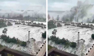 Vídeo: Ondas gigantes destroem costa da Ucrânia e Rússia. Foto e vídeo: Reprodução Telegram t.me/Disaster_News