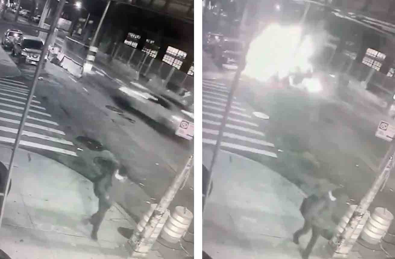New York'ta Lamborghini'nin metro direğine çarptığı ve patladığı anın videosu. Fotoğraf ve video: Twitter @FlorenciLiranzo'dan alıntı