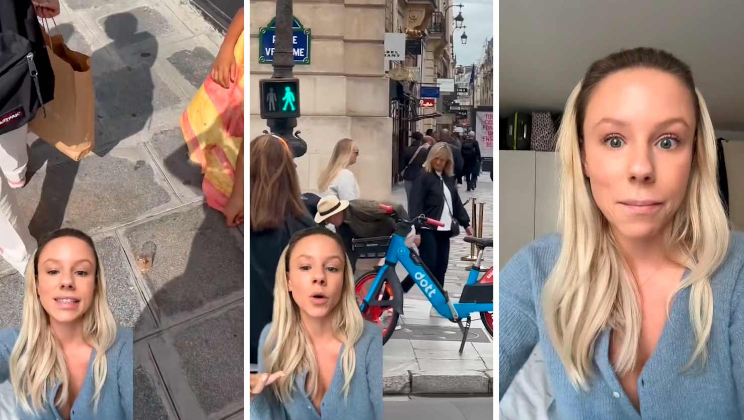 视频：美国女士警告游客在巴黎街头遭遇“杯子诈骗”。照片和视频：Tiktok @americanfille