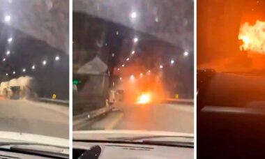 Vídeo mostra a explosão de caminhão-tanque no túnel Quebrada Blanca, na Colômbia. Foto e Vídeo: Reprodução Twitter @DisasterTrackHQ