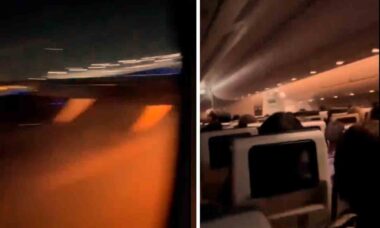 Passagerio do A350 da Japan Airlines grava video do interior de avião após colisão com aeronave militar. Fotos e vídeos: Reprodução twitter