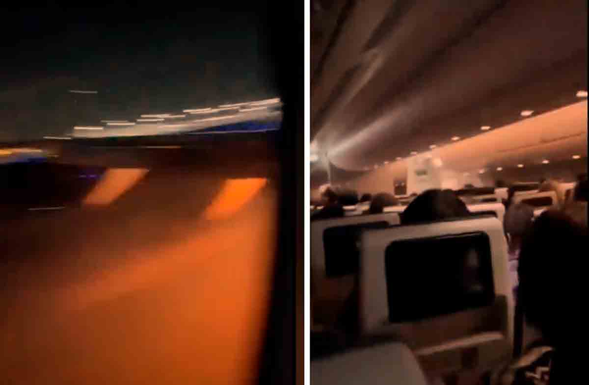 Japan Airlines A350 utasa videót készít a repülőgép belsejéről, miután ütközött egy katonai repülőgéppel. Fotók és videók: Twitterről származó reprodukció
