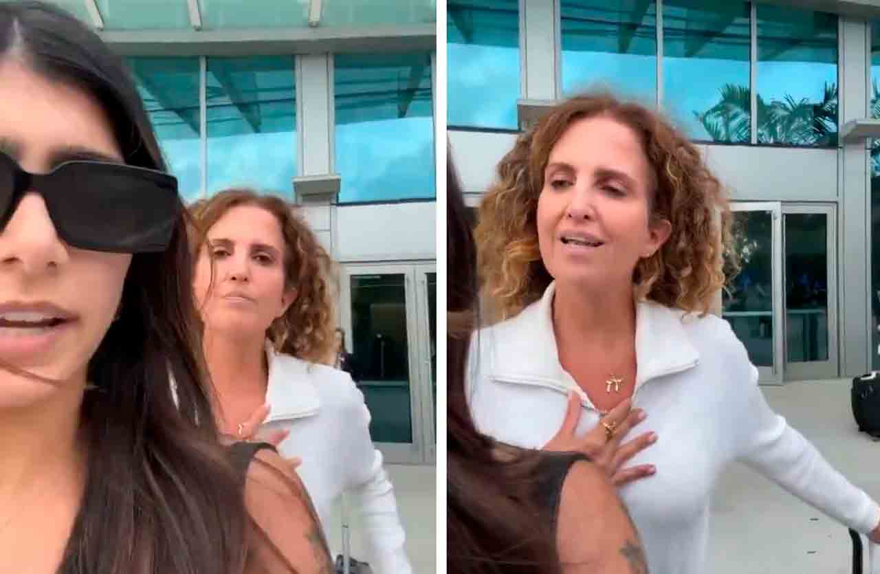וידאו: מיה ח'ליפה רבה עם אישה ישראלית בשדה התעופה של מיאמי