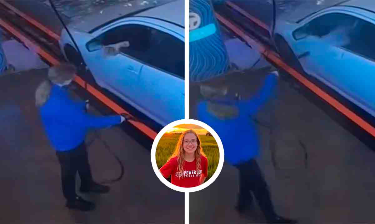 Viraal video: Carwashmedewerkster krijgt limonade naar haar gegooid en slaat terug door een hogedrukslang op een klant te richten