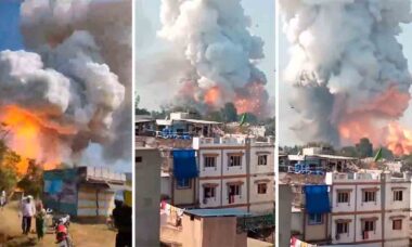Explosão de fábrica de fogos de artifício deixa dezenas de mortos e feridos. Imagens: Twitter @AnilKumarVerma_