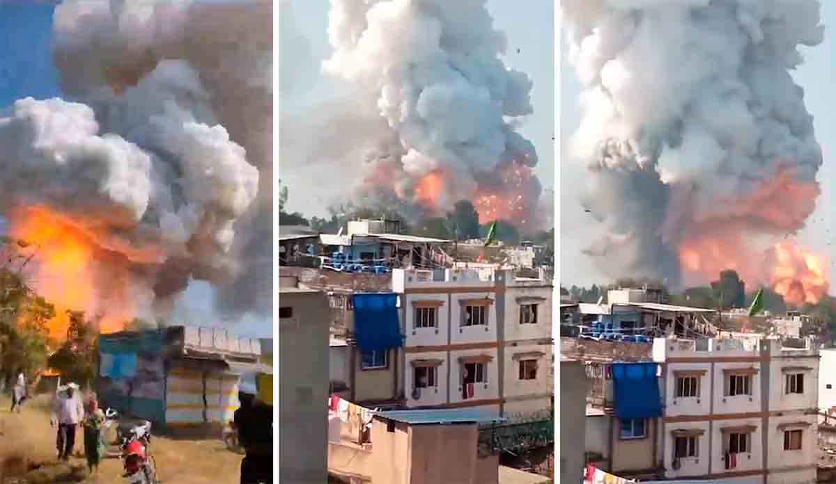 Explosão de fábrica de fogos de artifício deixa dezenas de mortos e feridos. Imagens: Twitter @AnilKumarVerma_