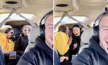 Aby zasymulować stan nieważkości, pilot samolotu przeprowadza żart na nieświadomych pasażerach. Zdjęcie: Reprodukcja Instagram