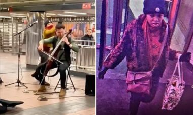 Moment, w którym osoba atakuje wiolonczelistę metra w Nowym Jorku. Foto: Reprodukcja X