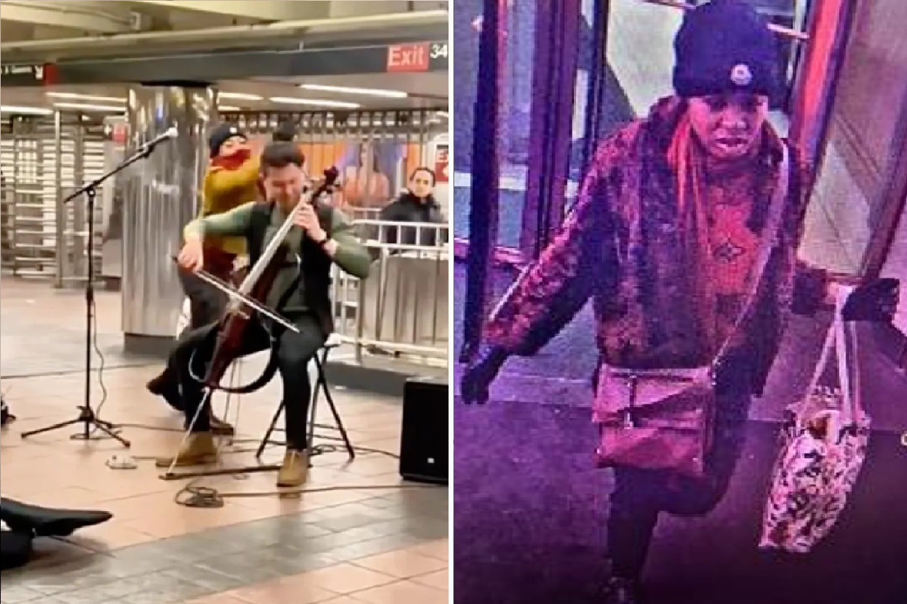 Moment où la personne attaque le violoncelliste du métro de New York. Photo : Reproduction X