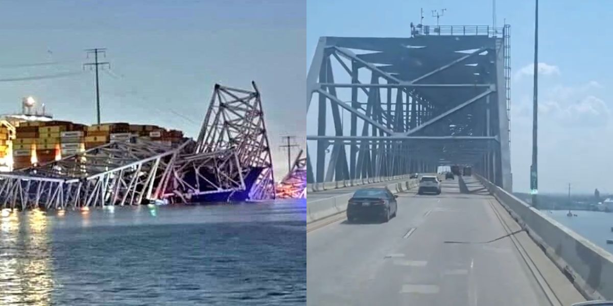 女性が最近崩壊したボルチモアの橋を通過する際に恐ろしいビデオを撮影します。