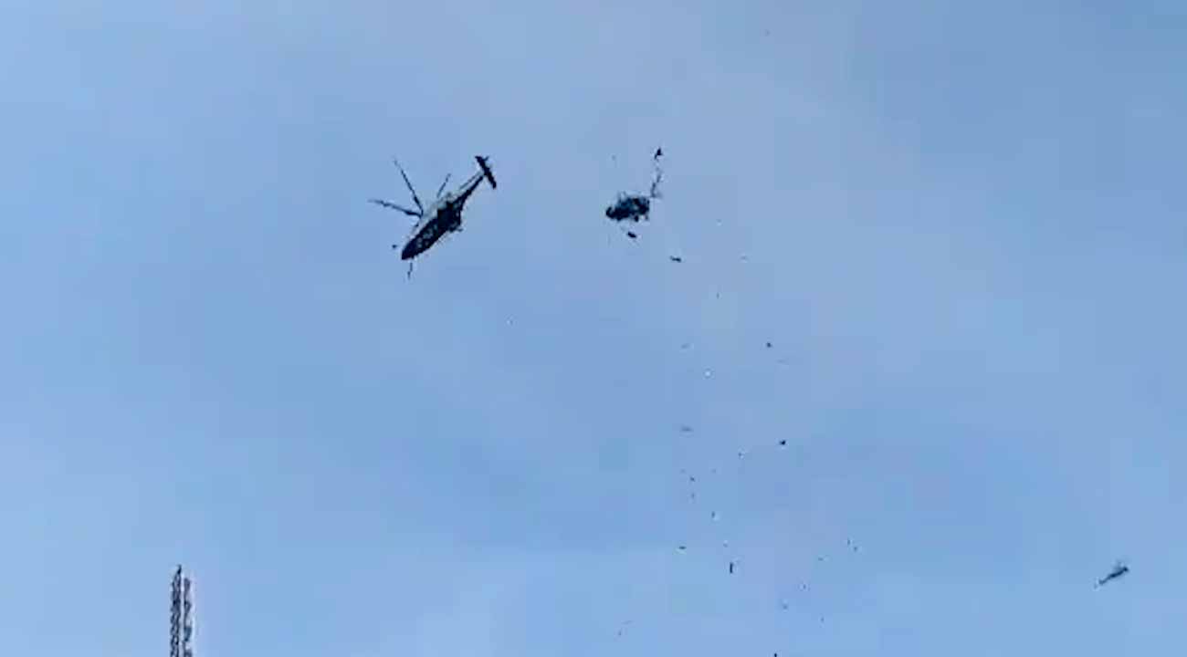 Vídeo capta a colisão entre dois helicópteros da Marinha Real da Malásia. Reprodução do Twitter @sentdefender