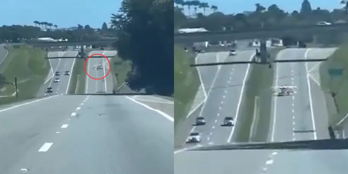 緊迫のビデオ：小型飛行機が高速道路に緊急着陸