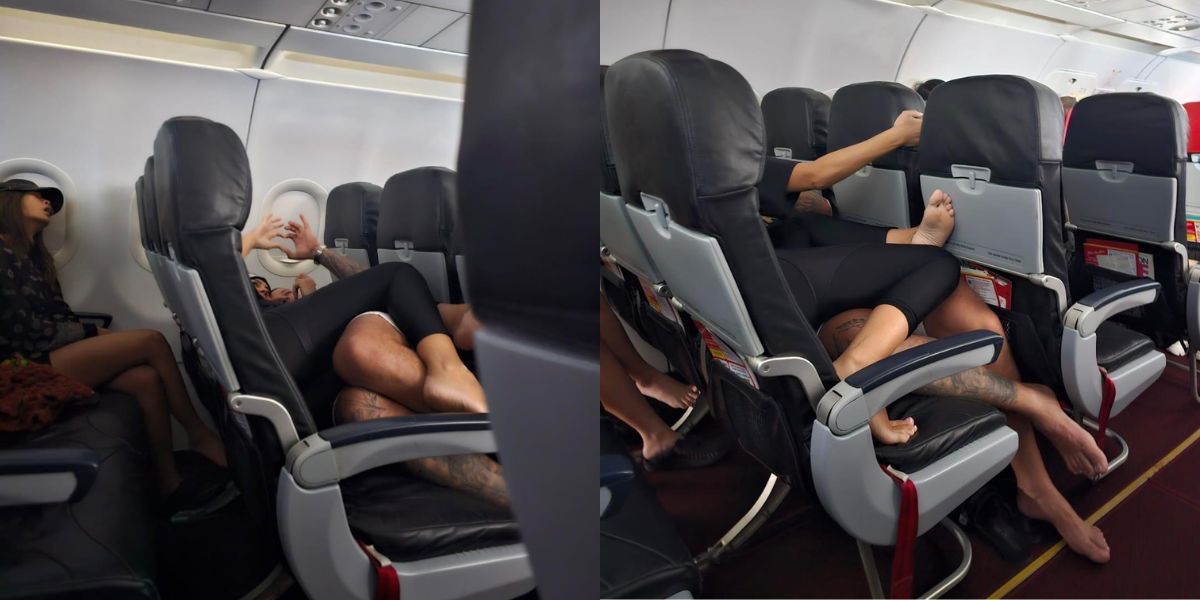Casal deixa passageiros chocados ao ficarem de conchinha em poltrona de avião
