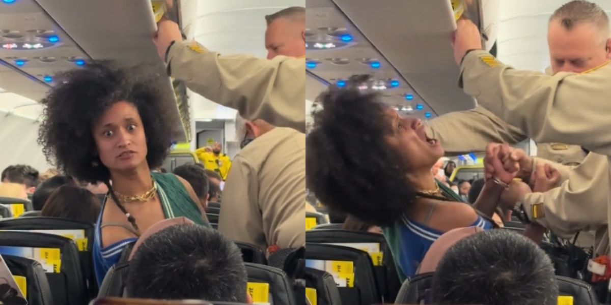 Vrouw wordt door politie meegenomen tijdens een inzinking op een Spirit Airlines-vlucht vanuit Las Vegas