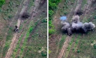Video: Drone strikes a Russian “combat motorcyclist”. Photo and video: Telegram @strikedronescompany