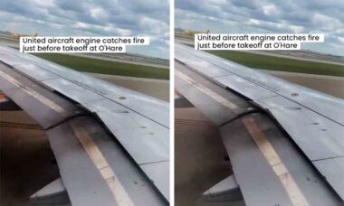 Vídeo: Motor de avião pega fogo no aeroporto de Chicago. Foto e vídeo: Reprodução Twitter @JacdecNew / fl360aero