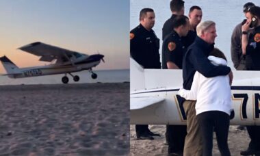 Vídeo dramático: avião faz pouso de emergência em praia de Long Island; piloto e passageiro escapam com vida