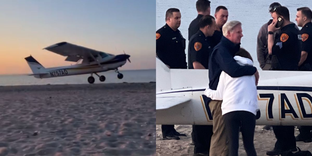 Vídeo dramático: avião faz pouso de emergência em praia de Long Island; piloto e passageiro escapam com vida