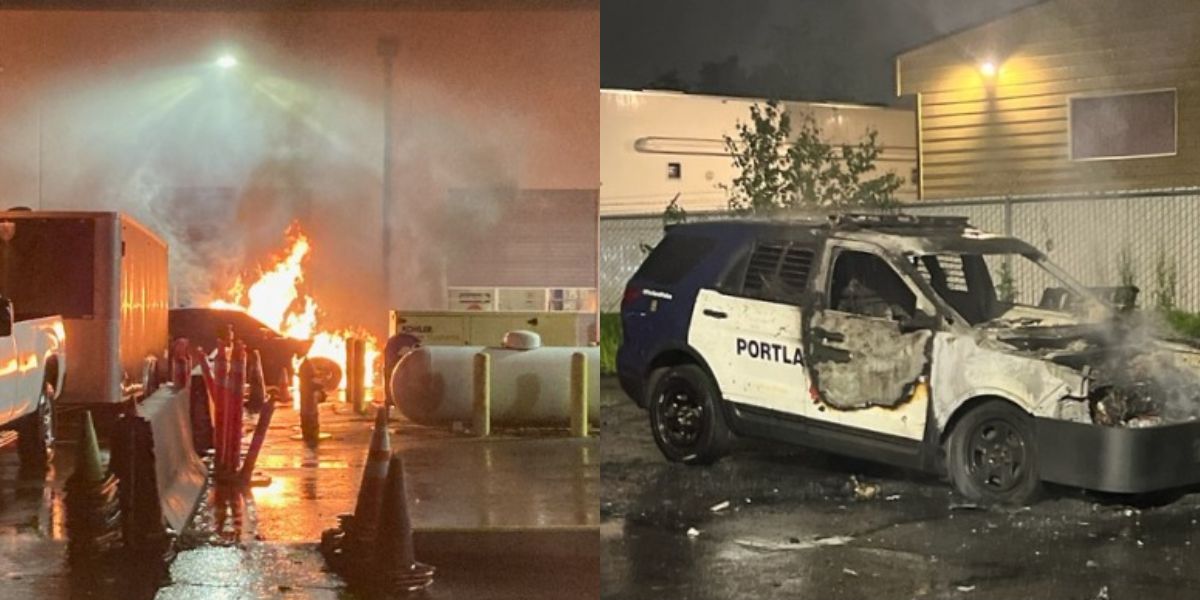 犯罪者がポートランド警察の少なくとも15台の車を焼く