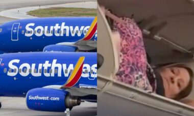 Mulher dorme no bagageiro de avião da Southwest Airlines e viraliza nas redes sociais