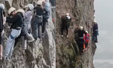 Trânsito nas alturas: alpinistas chineses ficam presos em travessia por mais de uma hora