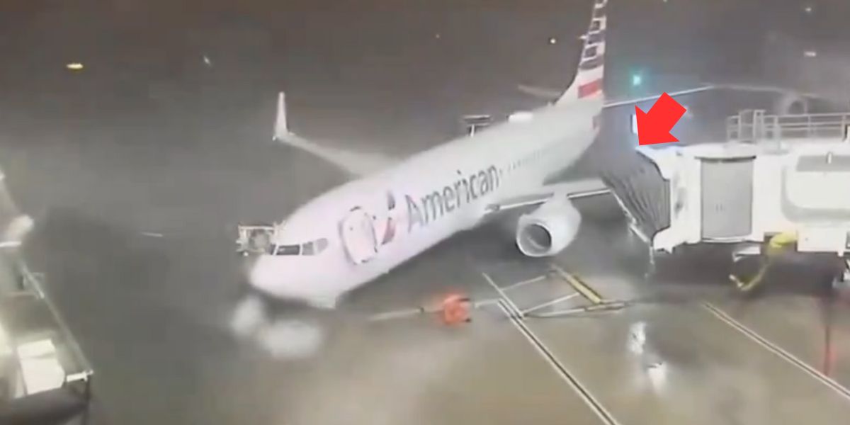 Angstaanjagende video: Winden van 153 km/u sleuren vliegtuig van American Airlines mee op een luchthaven in Texas
