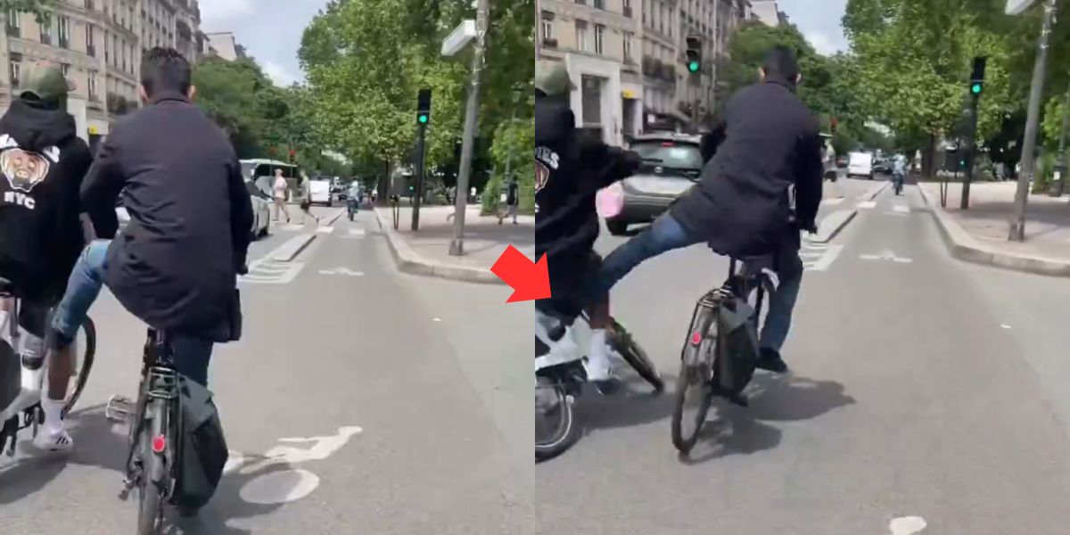 Video: Skater professionista viene buttato giù dalla bici da un ciclista a Parigi