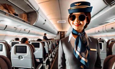 Comissária de bordo explica porque usar óculos de sol trazem grandes benefícios para quem voa de avião. Ilustração: Transitoemetro