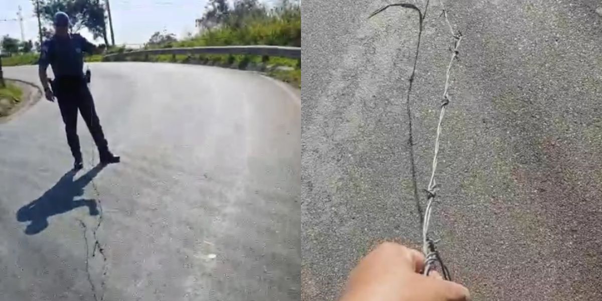 Video: Bandieten gebruiken prikkeldraad om motorrijders te beroven op een weg