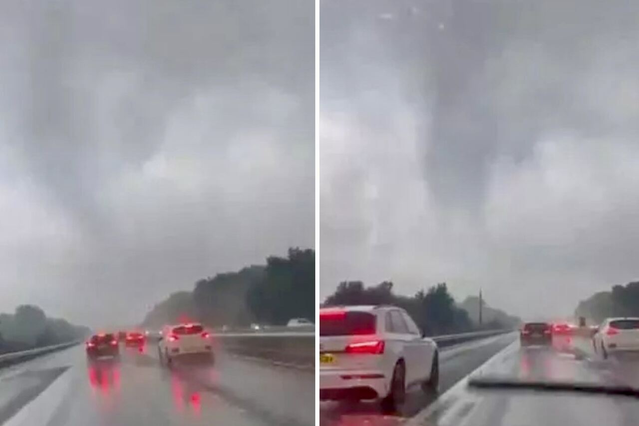 Motorista captura momento tenso em que tornado se forma na frente da estrada