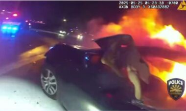 Vídeo: Policial herói salva filha do capitão dos bombeiros de Goodyear de carro em chamas