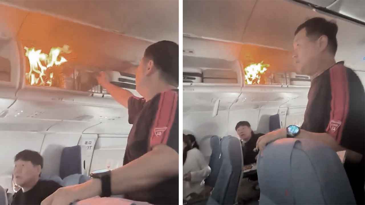 Letadlo Air China odkloněné na letiště Šanghaj-Pudong po požáru na palubě. Foto: Weibo