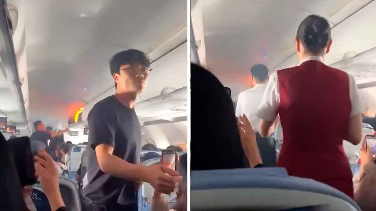 Letadlo Air China odkloněné na letiště Šanghaj-Pudong po požáru na palubě. Foto: Weibo